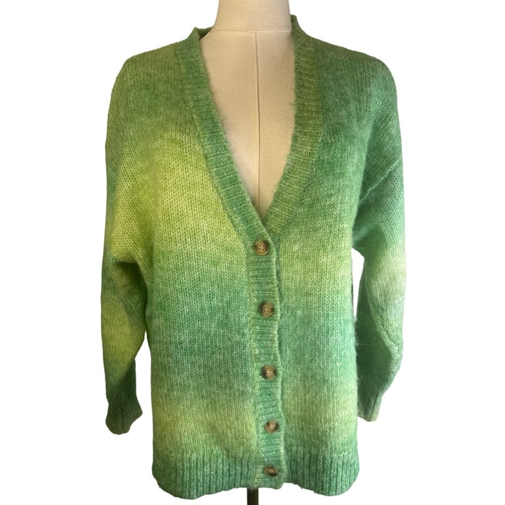 Motel Green Gradient Small Button-Up Cardigan Sweater Polyester/Wool Blend